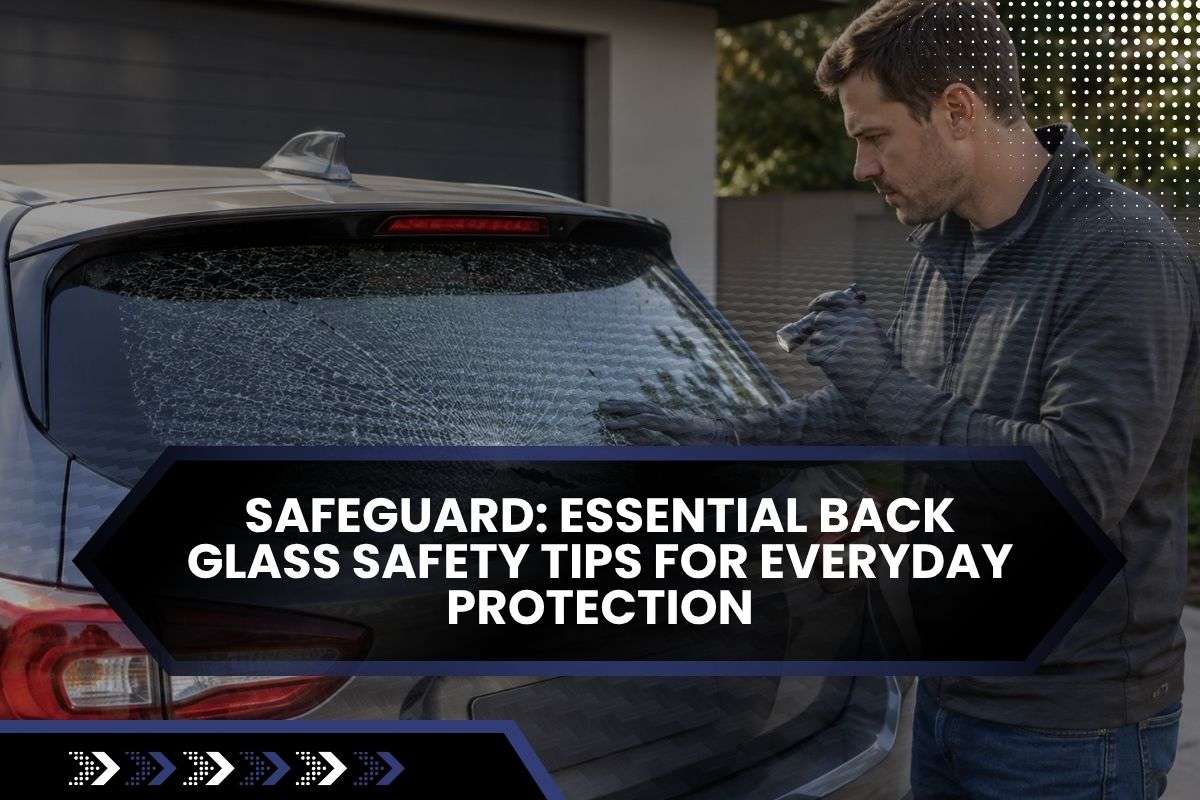 Driver checking rear window damage using back glass safety tips