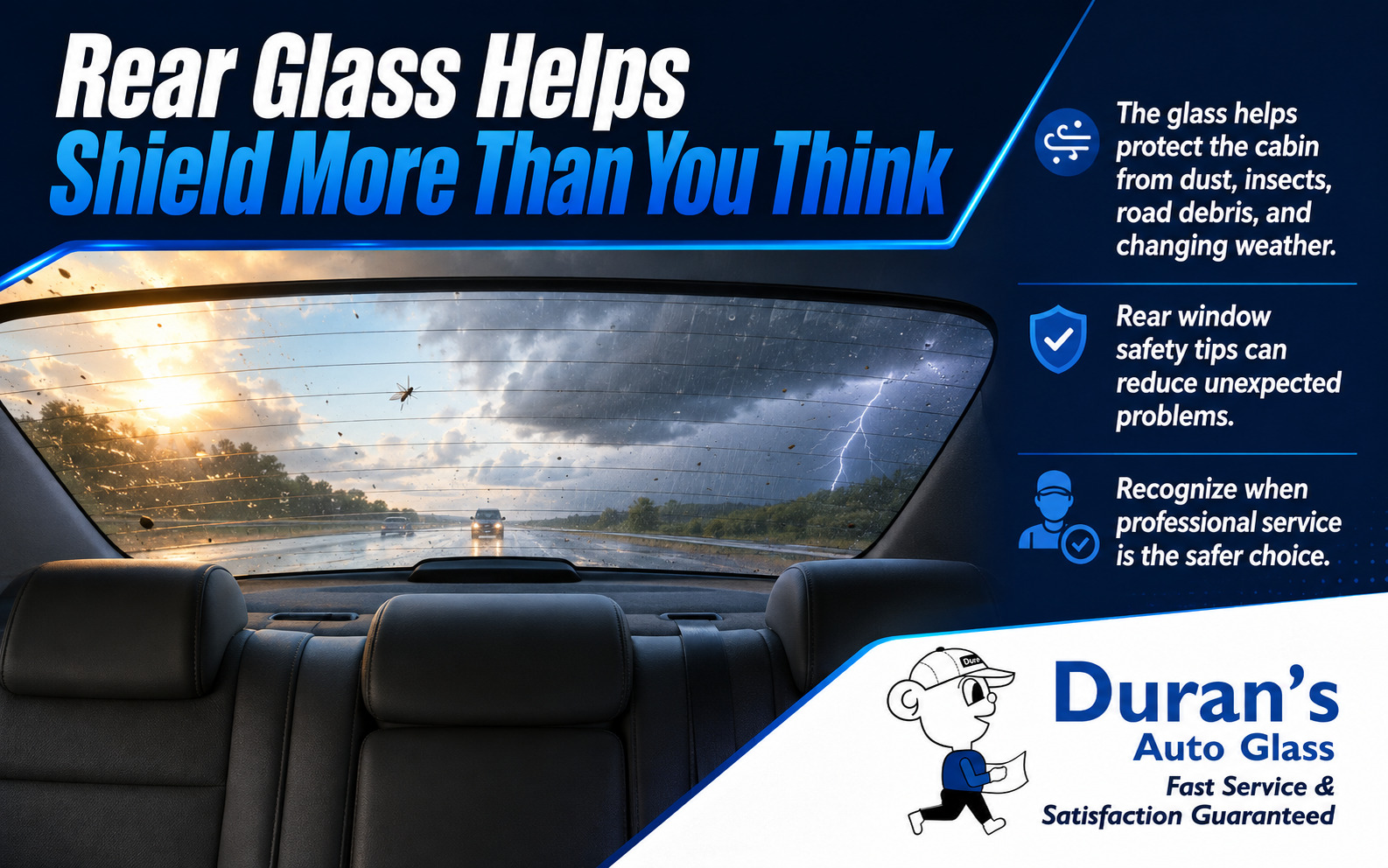 Infographic on how rear glass protects the cabin and supports driving safety
