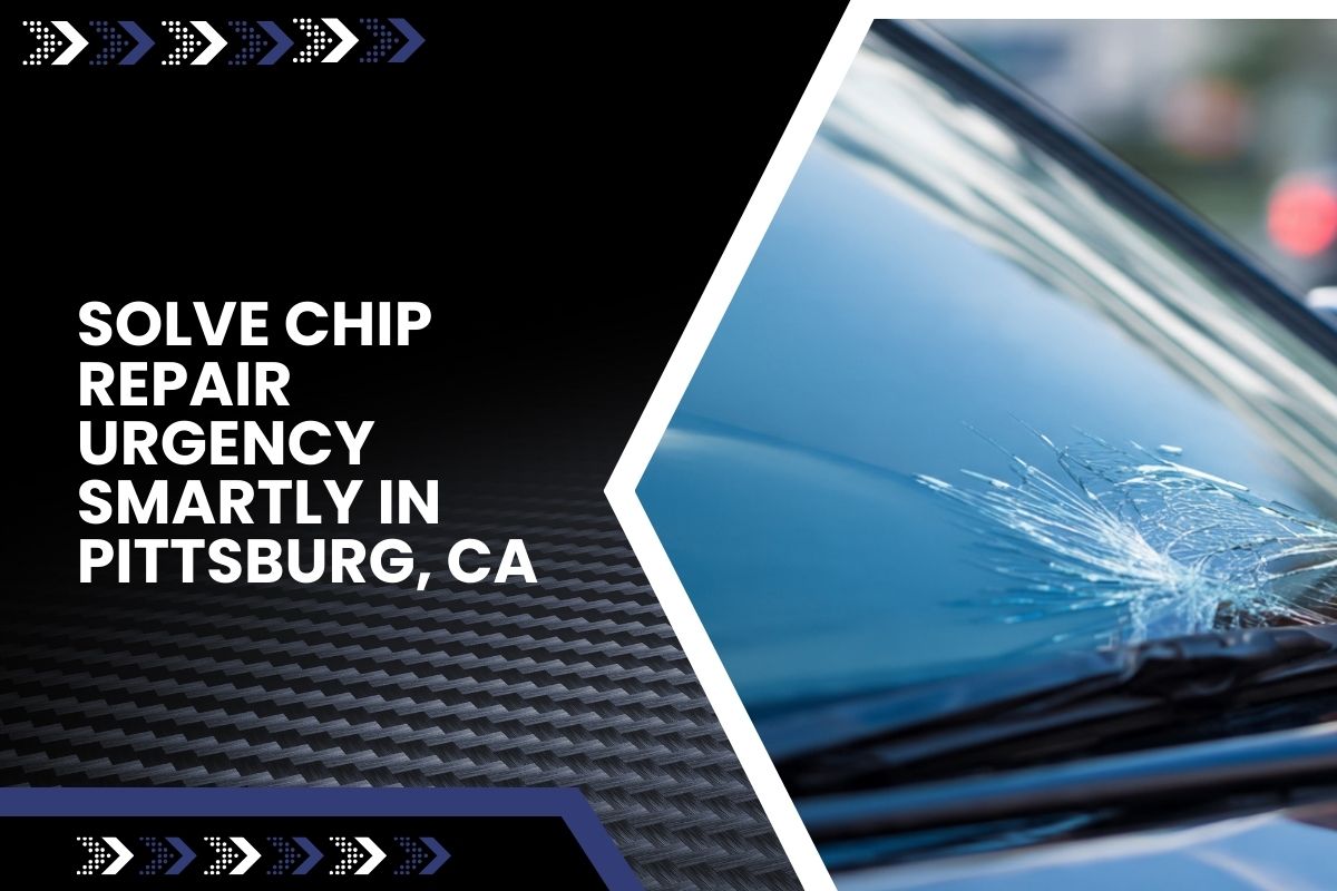 Driver checking a small windshield chip showing chip repair urgency in Pittsburg, CA