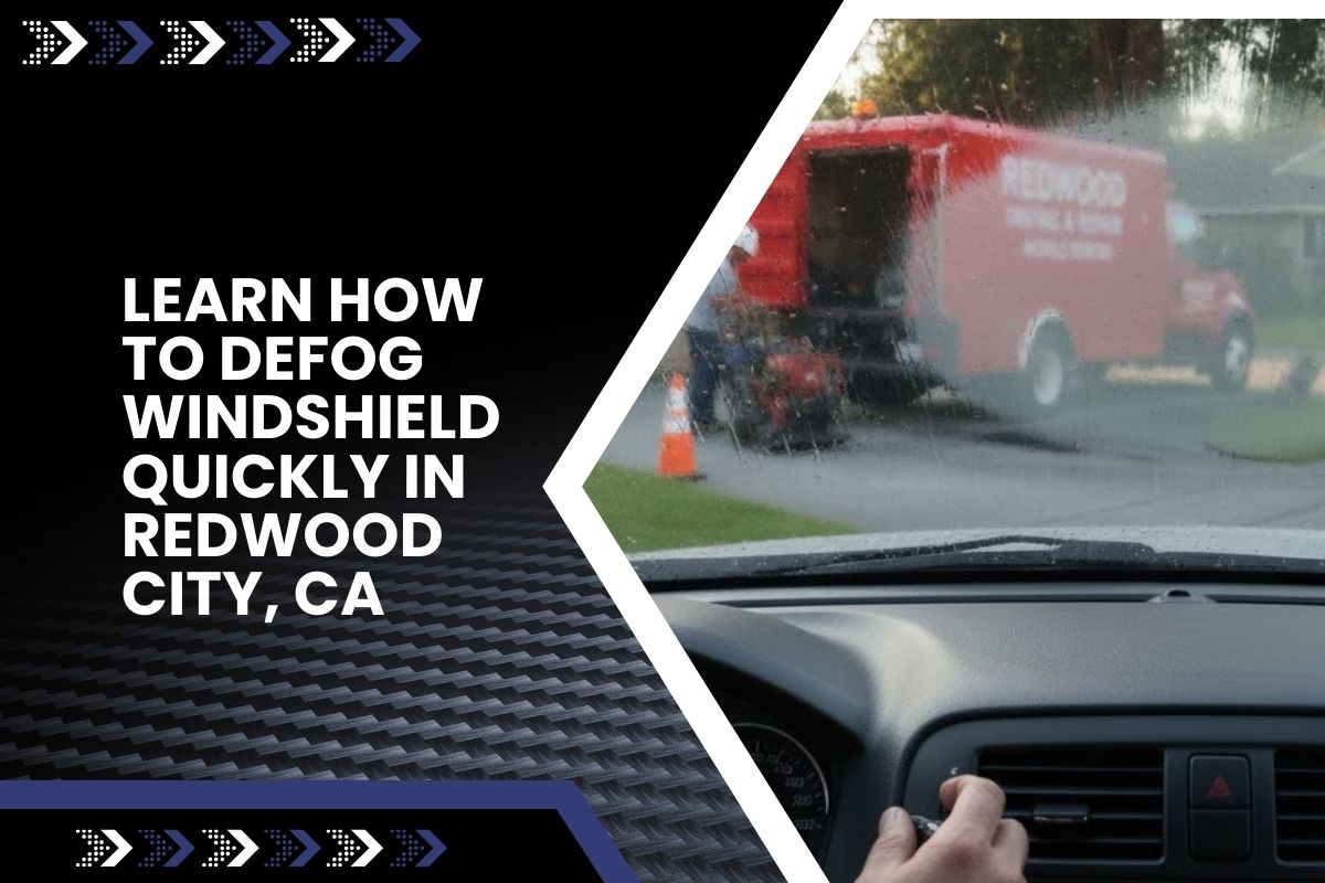 Driver using vents to Defog Windshield Quickly in Redwood City, CA during a cool, humid morning commute
