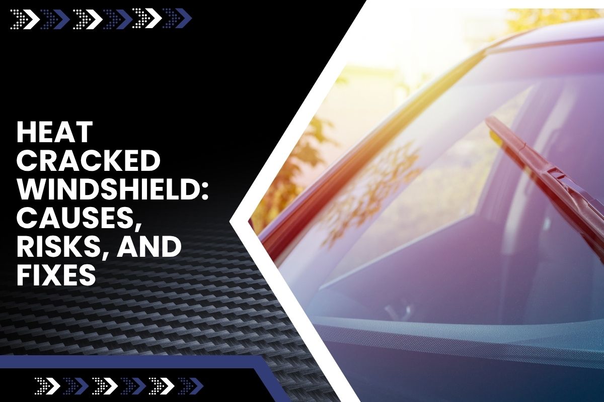 Heat cracked windshield damage close-up