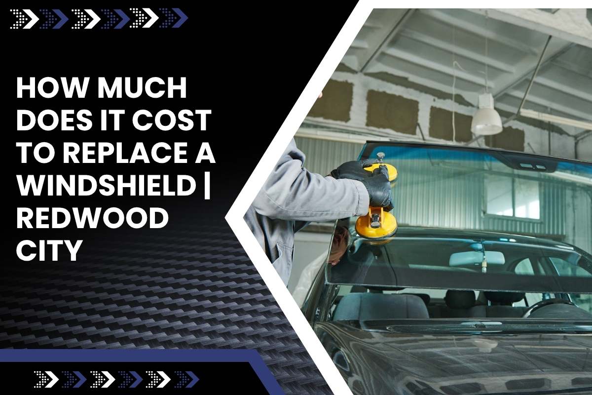 Technician performing windshield replacement on a Ford SUV in Redwood City