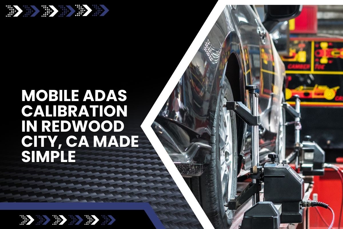 Technician performing Mobile ADAS Calibration in Redwood City, CA in a customer’s driveway