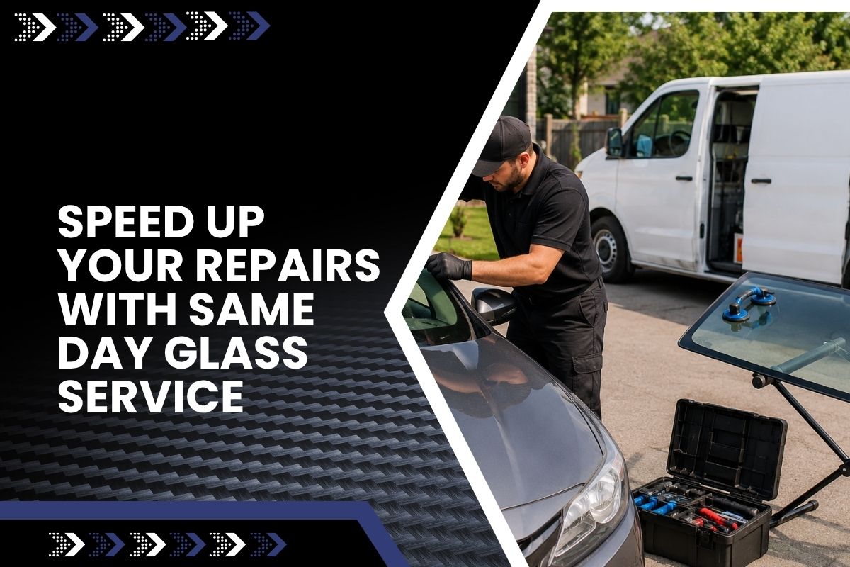 Technician providing same day glass service for a damaged windshield