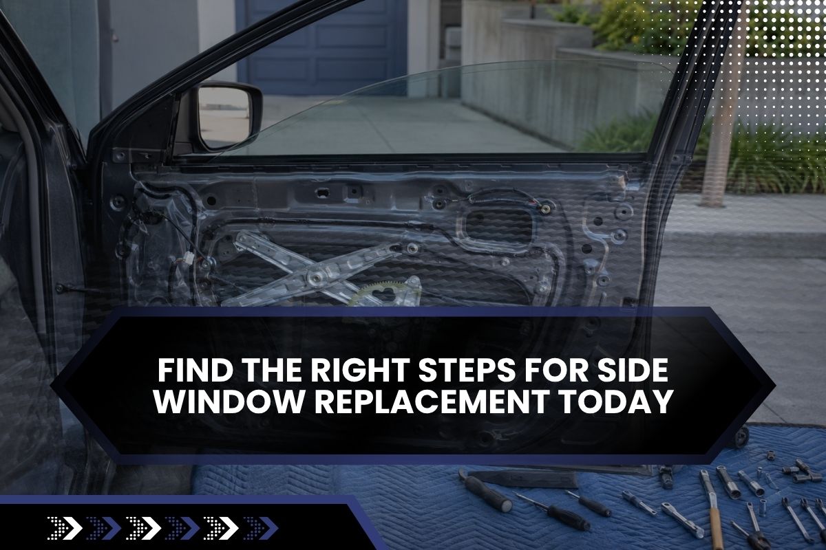 Technician preparing a car door for side window replacement in Richmond