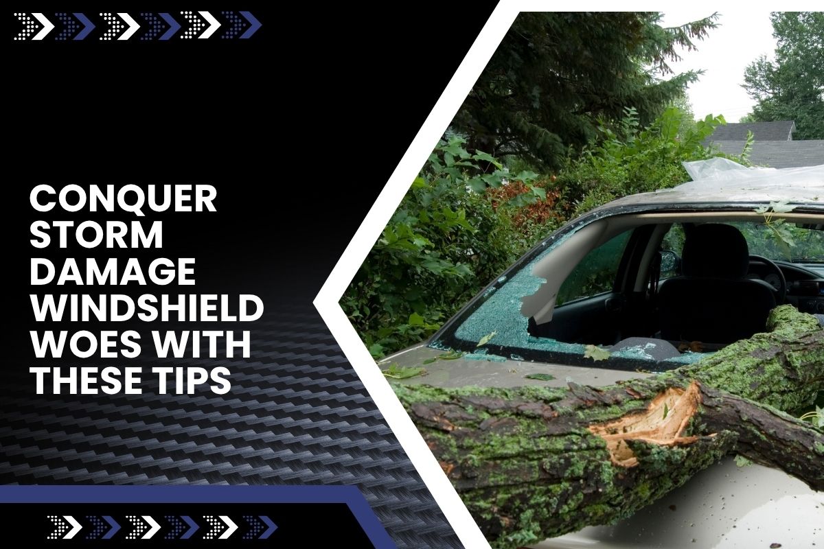 Driver inspecting storm damage windshield cracks after a storm
