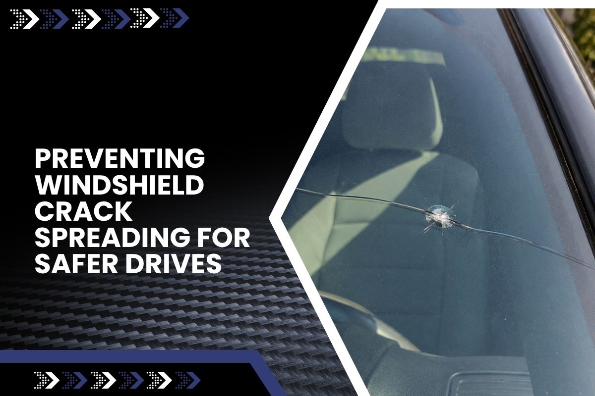 Small chip causing windshield crack spreading on a car glass
