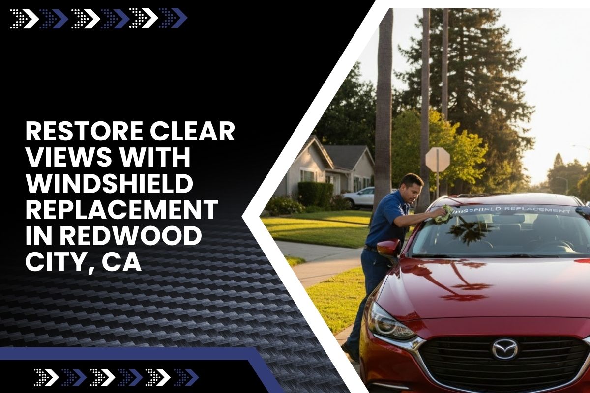 Front view of a car after Windshield Replacement in Redwood City, CA showing clear glass and safe visibility.