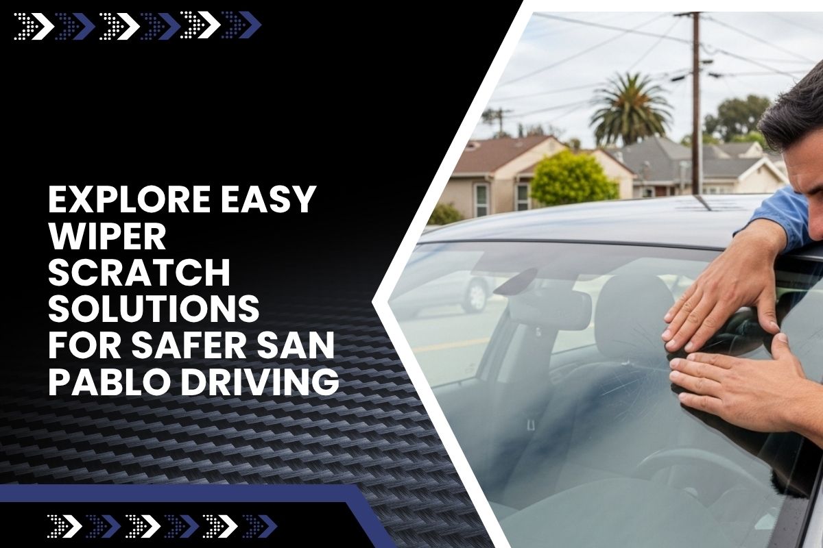 Driver checking wiper scratch replacement in San Pablo on a windshield